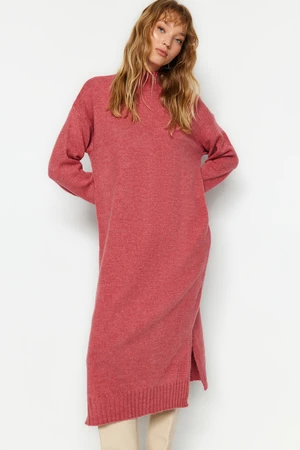 Trendyol Dried Rose Wide fit Midi Knitwear Soft Textured Standing Collar Dress