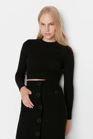 Trendyol Black Crop Cotton Crewneck Knitwear Sweater