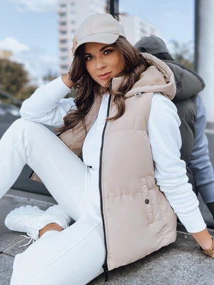 Women's quilted vest with hood POPLAR beige Dstreet