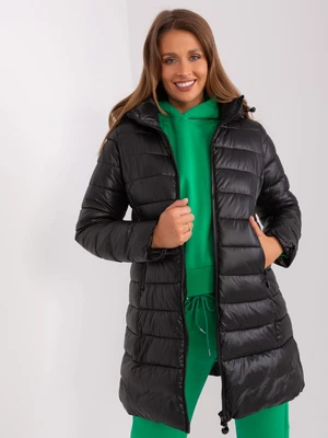 Black quilted winter jacket with pockets