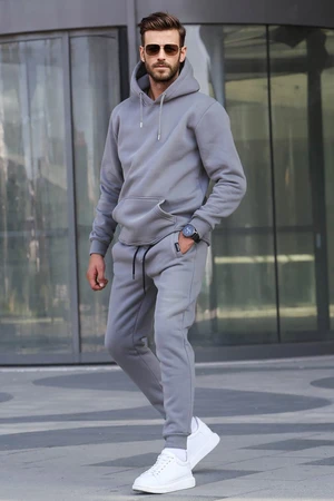 Madmext Dyed Gray Hooded Basic Tracksuit Set 5905