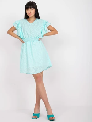 Casual mint minidress with ruffles on the sleeves of Kharisse