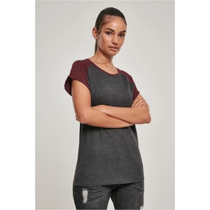 Women's contrasting raglan t-shirt charcoal/red wine