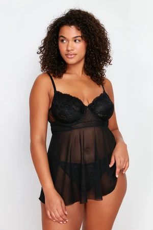 Trendyol Curve Black High Waist Underwire Babydoll & Thong Set