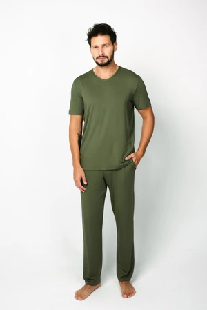 Men's pajamas Dallas, short sleeves, long pants - khaki