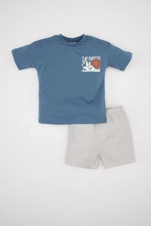 DEFACTO Baby Boy Printed Short Sleeve T-Shirt Shorts 2-Piece Set