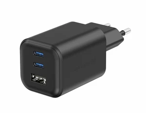 SWISSTEN SÍŤOVÝ ADAPTÉR GaN 2x USB-C 65W PD + 1x USB-A 18W QC ČERNÝ