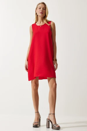 Happiness İstanbul Women's Red Sleeveless Linen Viscose A-Line Dress