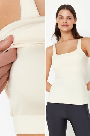 Trendyol Stone Gathering 2-Layer Sports Bra with Pad Inside Square Collar Knitted Sports Top/Blouse