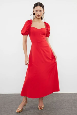 Trendyol Red A-Cut Balloon Sleeve Detailed Woven Elegant Evening Dress