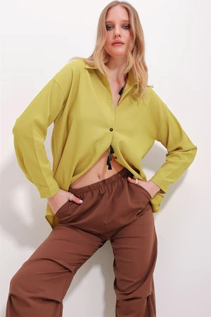 Trend Alaçatı Stili Women's Mustard Oversize Linen Shirt