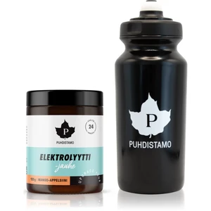 Puhdistamo Electrolyte Powder + láhev sportovní nápoj s elektrolyty příchuť Mango Orange 120 g