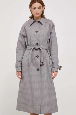 Trench kabát Barbour Marie Check Showerproof dámský, šedá barva, přechodný, oversize