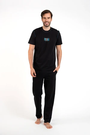 Men's Club Pajamas, Short Sleeves, Long Legs - Black