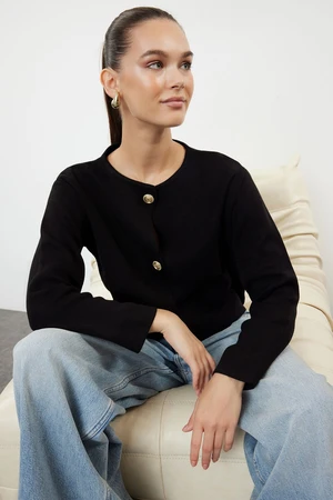 Trendyol Black Crew Neck Jacket Look Knitwear Cardigan