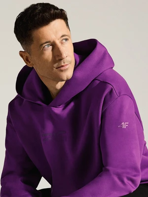 Pánská tepláková mikina oversize s kapucí 4F x Robert Lewandowski - fialová