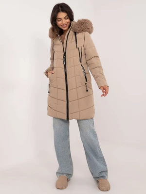 Beige long winter jacket