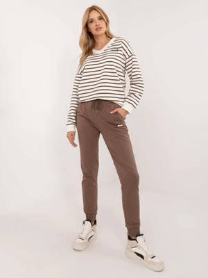 Ecru-brown tracksuit with striped sweatshirt