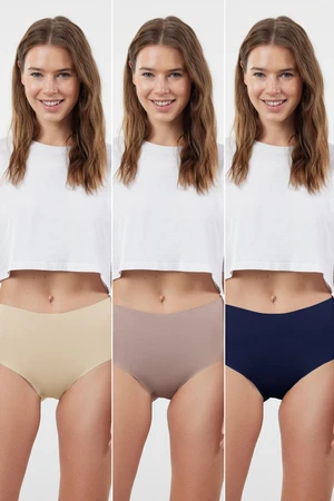 Trendyol Navy Blue-Multicolored 3-Pack Micro Seamless/Non-Trace Hipster Knitted Panties