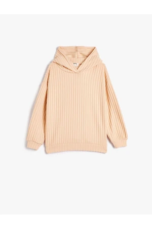 Koton Ribbed Soft Textured Hooded Sweatshirt