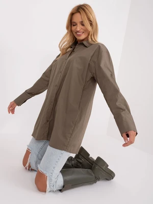 Khaki long shirt with collar