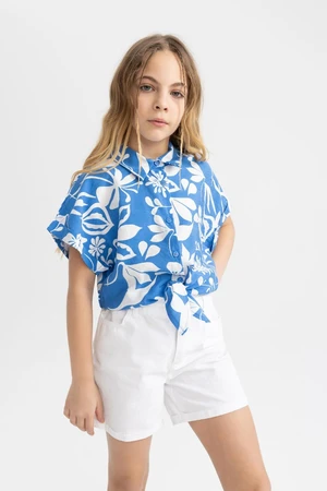 DEFACTO Girls' Crop Short Sleeve Patterned Shirt