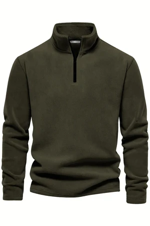 49143 Dewberry Half Zipper Stand Collar Mens Fleece-DARK KHAKI