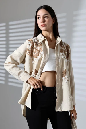 Trendyol Cream Embroidered Woven Shirt