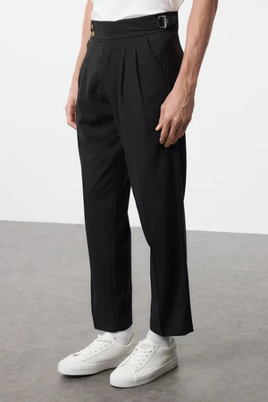 Trendyol Black Double Button Closure Italian Pleated Detailed Woven Fabric Trousers