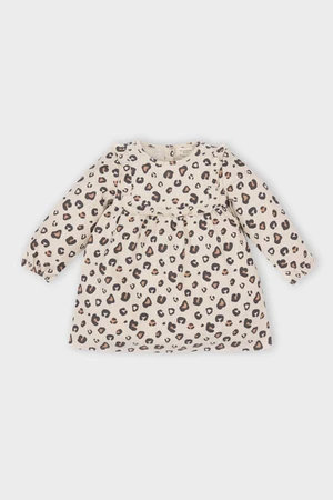 DEFACTO Baby Girl Leopard Print Button Closure Ruffle Long Sleeve Dress