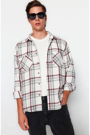 Trendyol Claret Red Regular Fit Double Pocket Winter Lumberjack Checkered Shirt