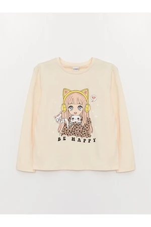 LC Waikiki Crew Neck Printed Long Sleeve Girls' T-Shirt