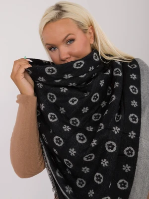 Black and gray large women's scarf with pattern