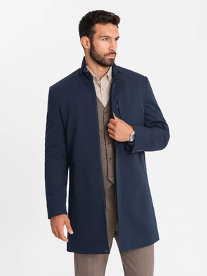 Ombre Men's tailored structured coat with high collar - navy blue