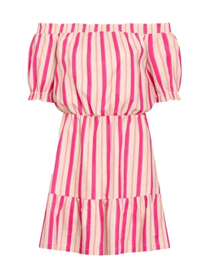 Pink striped linen dress with exposed shoulders ORSAY - Women