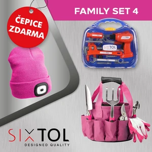 SET 4 Zahradní nářadí GARDEN PINK 10 + Dětské nářadí KIDS 12 + Čepice s čelovkou, růžová