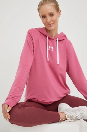 Mikina Under Armour dámska, ružová farba, s kapucňou, s potlačou