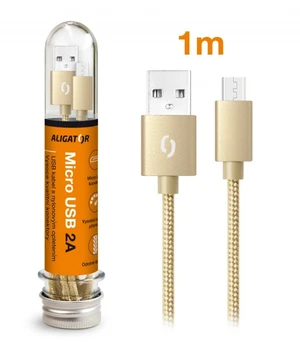 Datový kabel ALIGATOR TUBA 2A, Micro USB, zlatá