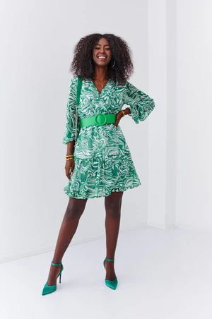 Green chiffon dress with a wide belt