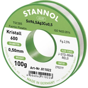 Stannol Kristall 600 Fairtin spájkovací cín bez olova bez olova Sn96,5Ag3Cu0,5 100 g 0.5 mm