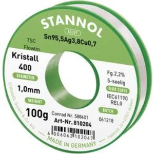 Cínová pájka PBF, Sn95,5Ag3,8Cu0,7, Ø 1 mm, 100 g, Stannol Flowtin TS