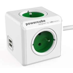 POWERCUBE EXTENDED USB 4X230V + USB + 1,5m prodlužovací kabel zelená