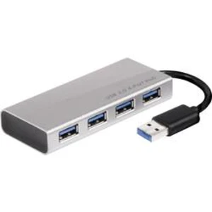 USB 3.0 hub club3D CSV-1431, 4 porty, s hliníkovým krytem, s portem pro rychlé nabíjení, 15.5 mm, hliník (kartáčovaný)