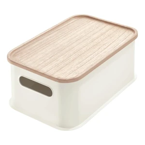 Biely úložný box s vekom z dreva paulownia iDesign Eco Handled, 21,3 x 30,2 cm