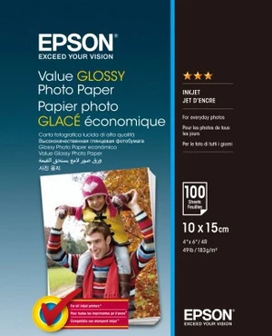 Epson C13S400039 Value Glossy Photo Paper, lesklý bílý foto papír, 10x15cm, 183 g/m2, 100 ks, C13S400039