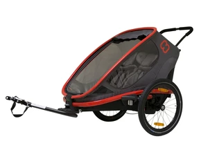 HAMAX Outback 2v1 - dvojmiestny vozík za bicykel vr. ramena + kočíkový set Grey/Red/Antracit poloh.