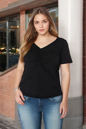 Trendyol Curve Black Gathered Short Sleeve Knitted Blouse