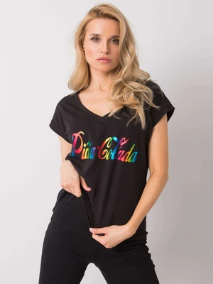 Black T-shirt with colorful print