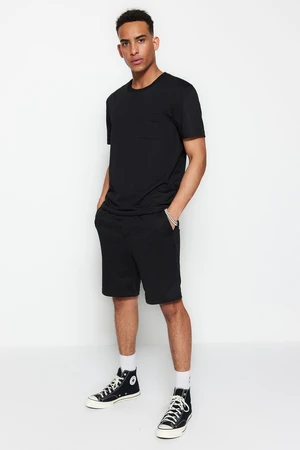 Trendyol Black Men's Regular/Regular Cut Tshirt-Shorts Cotton Tracksuit Set