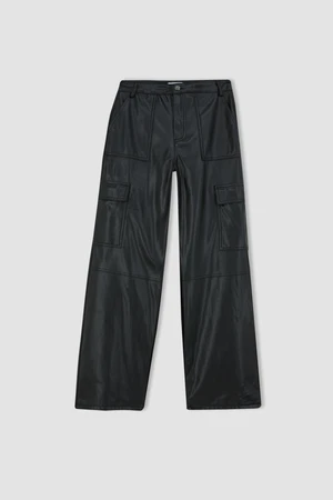 DEFACTO Wide Leg Cargo Faux Leather Trousers